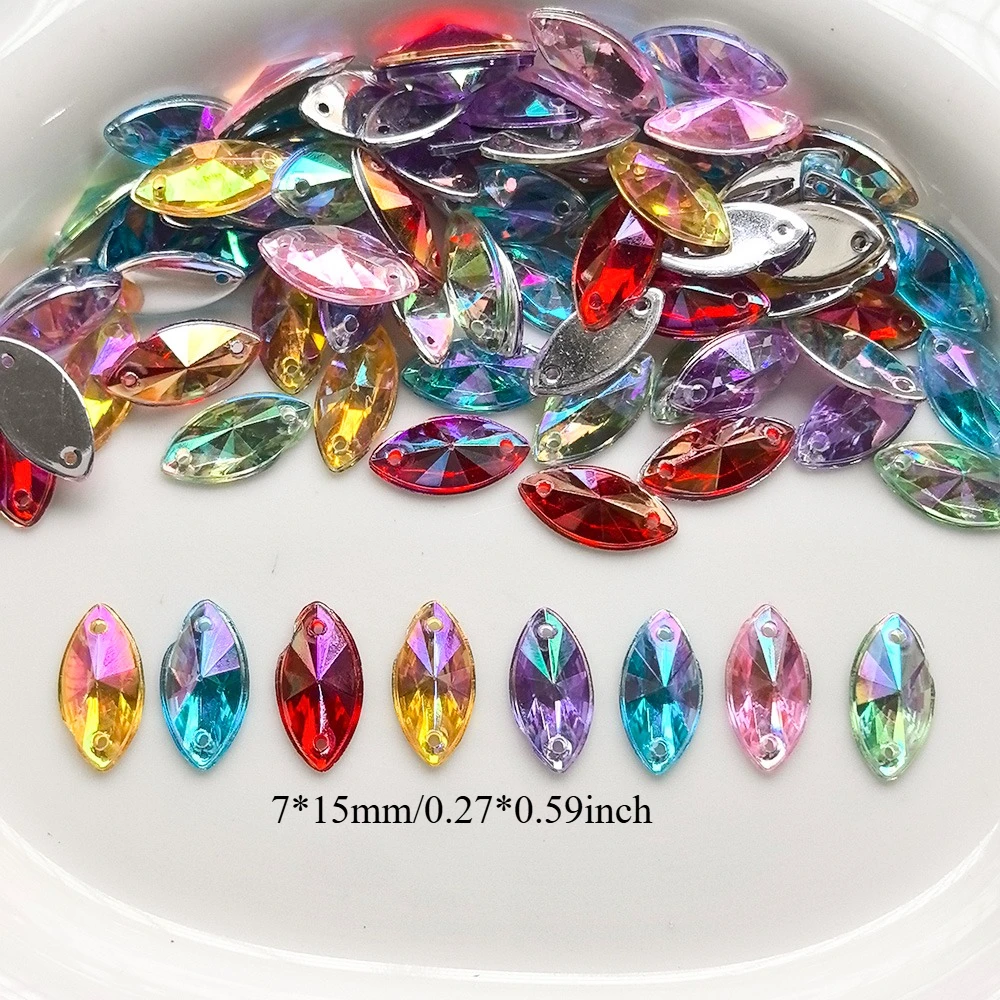 100pcs Acrylic AB Teardrop Two Hole Sew On Gems Sparkling Flatback Rhinestones for DIY Craft Projects