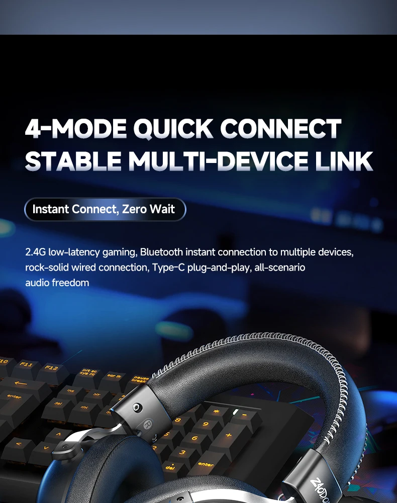 Neuer kabelloser Gaming-Kopfhörer, Bluetooth 6.0, 53-mm-Titan-Treiber, 7.1 Virtual Surround Sound, 15 ms Zero-Latency, für PC/PS5/Mobile – Detail 6