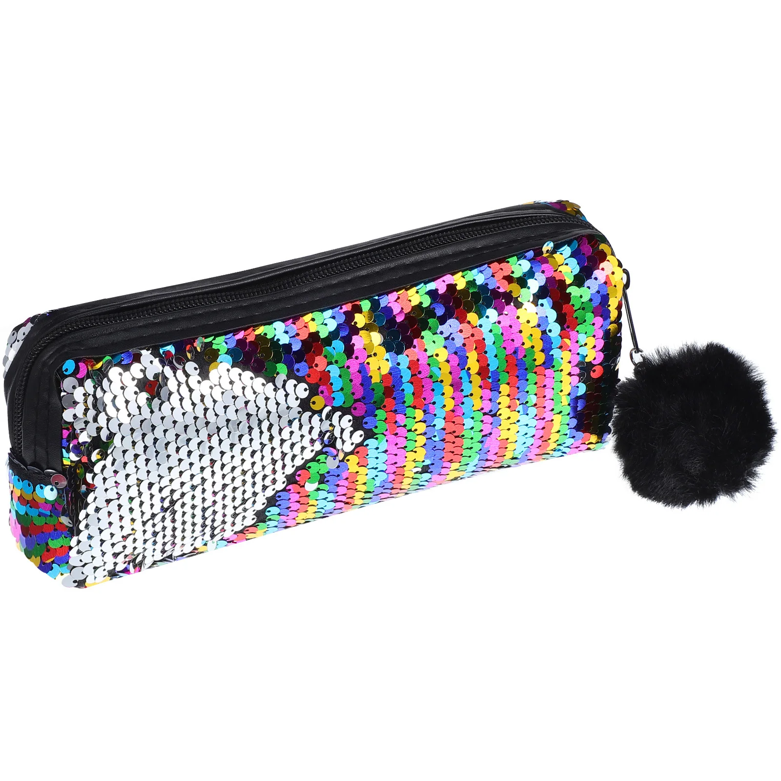 

Small Travel Makeup Bag Sequin Adorned Pencil Organizer with Large Capacity Stylish Glitter Finish for School College Dorm
