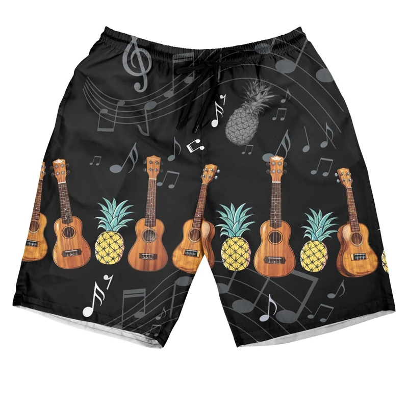 Pantalones cortos con gráfico de ukelele para hombre, ropa para jugadores de instrumentos, pantalones cortos de playa, bañadores hawaianos, violín, bañadores con estampado 3D