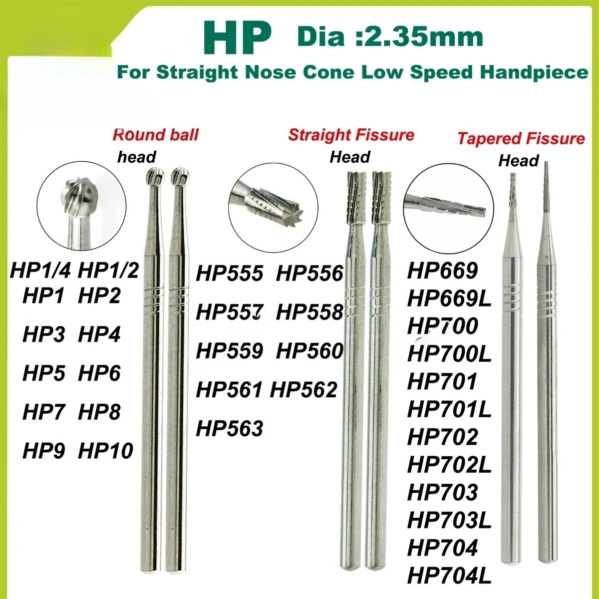 

5pcs Tungsten Carbide Dental Burs HP 2.35mm Dental Drill Burs for Laboratory and Straight Nose Cone Low Speed Handpiece