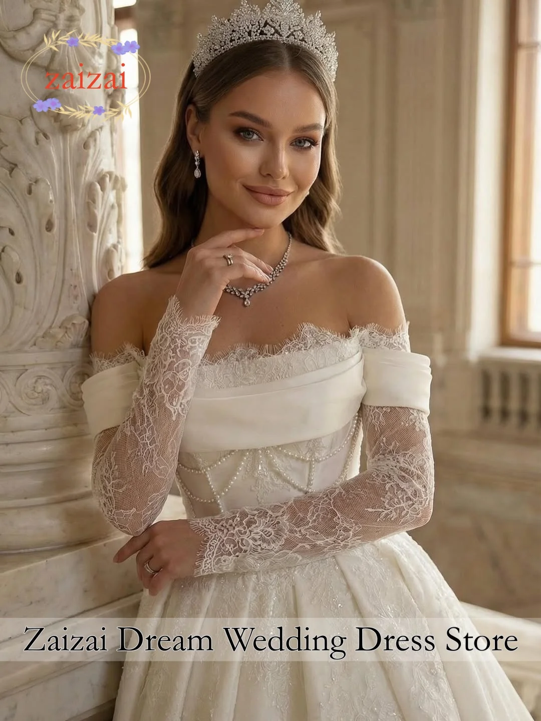 Customized Exquisite Bridal Gowns With Pearl Wedding Dress Vestido De Noiva Plus Size Long Sleeves AmandaNovias Official