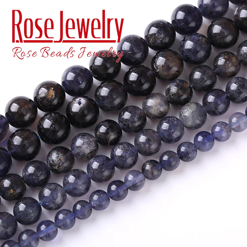 Real Natural Cordierite Iolite Stone Semi-precious Purpel Quartz Beads For Jewelry Making Round Beads DIY Bracelets 6/8/10mm 15