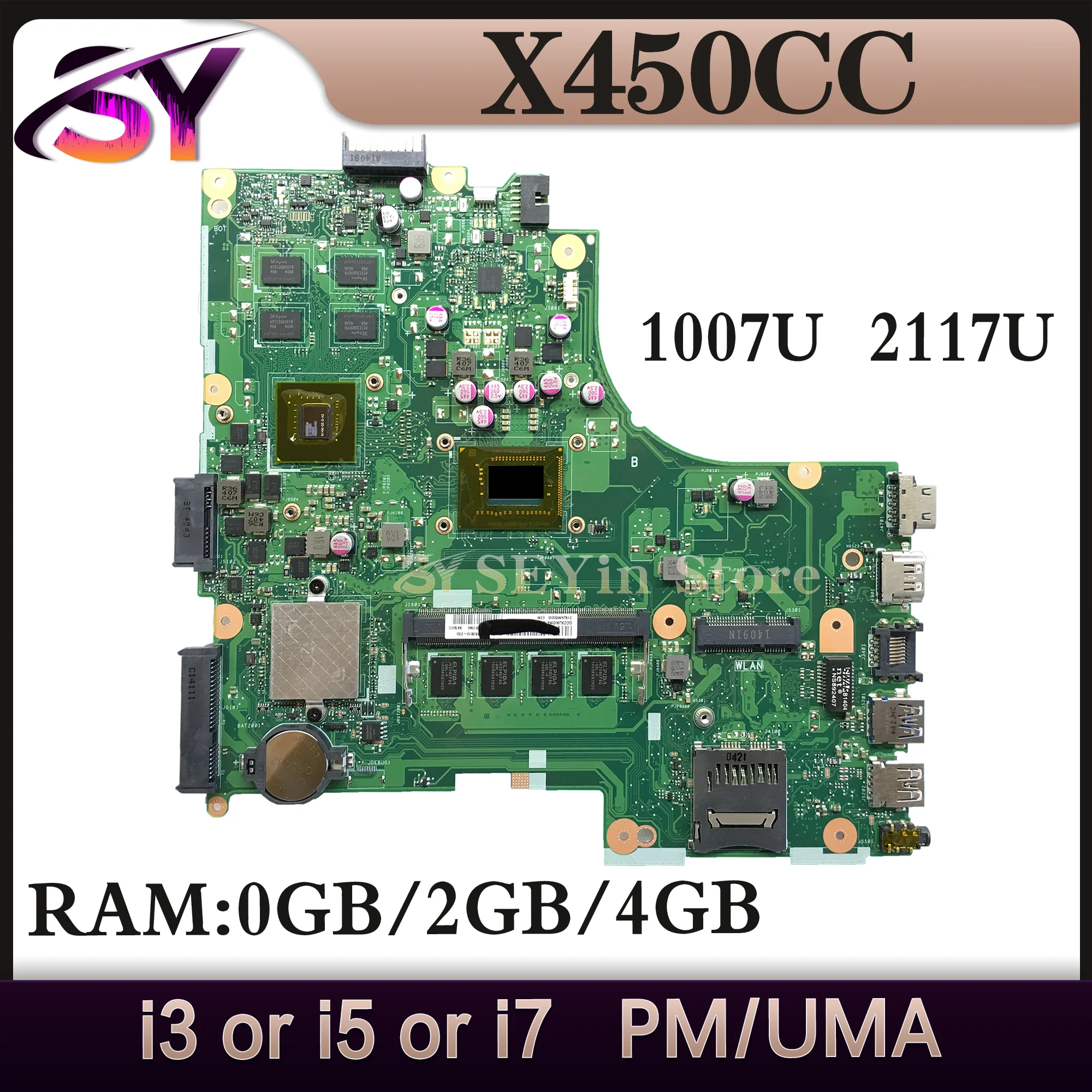 Mainboard X450CC X450C X450CA A450C K450C F450C Y481C W40C R409C Laptop Motherboard 1007U/2117U I3 I5 I7 3th 0GB/2GB/4GB