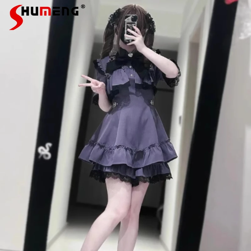 

Purple Y2k Minie Seiries Mass-produced Summer Goth Waist And Thin Lolita Dress Shorts Sets Japanese Rojita Slim High-waisted Top