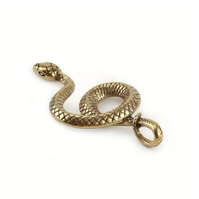 1/2Pcs Snake Zodiac Pendant Vintage Brass Snake Key Ring Outdoor Small Tool EDC Car Hanging Figurines Living Room Decoration
