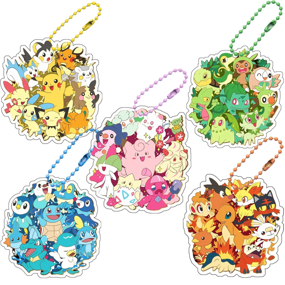 Anime Figure Pokemon Bulbasaur Chikorita Charmander Scorbunny Pikachu Squirtle Acrylic Keychain Mobile Phone Bag Pendant Gift