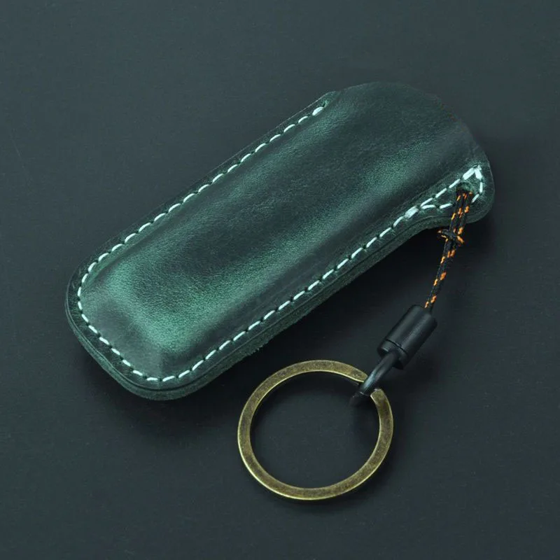 High-Quality Leather Handmade Keychain holster Explosion-Proof Gas Lighter Protect Case For Bic Lighters Reusable Leather Cover