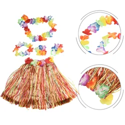Hawaiian Grass Lei Skirt Flower Wristband Garland Fancy Costume Suit Flower Bracelets Headband Necklace High-quality