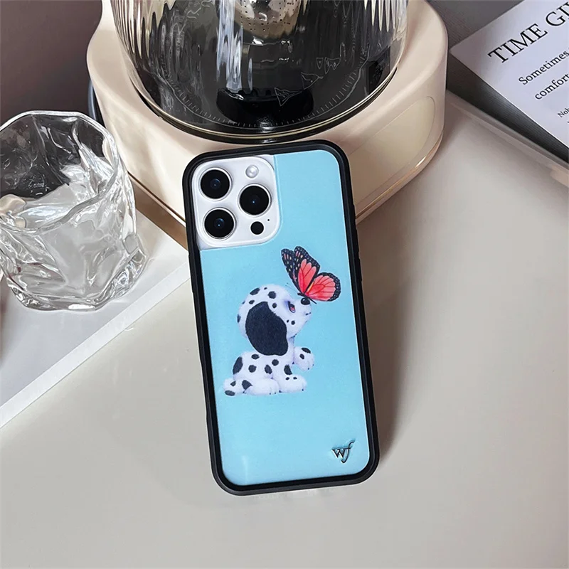 Wildflower 3D WF Metal Logo Anime Phone Case for iPhone 17 16 15 14 13 12 Pro Max Plus Lovely Dog Deer Camouflage Back Cover