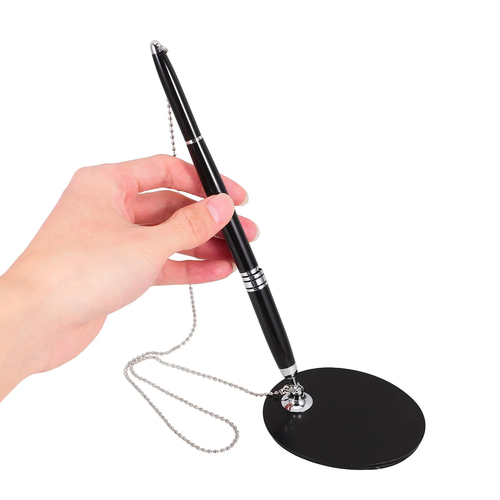

Secure Pen Black Ink Chain Fixed Signature Pen Counter Stand Reception Desk Office Bank Retail Security Writing Tool Holder