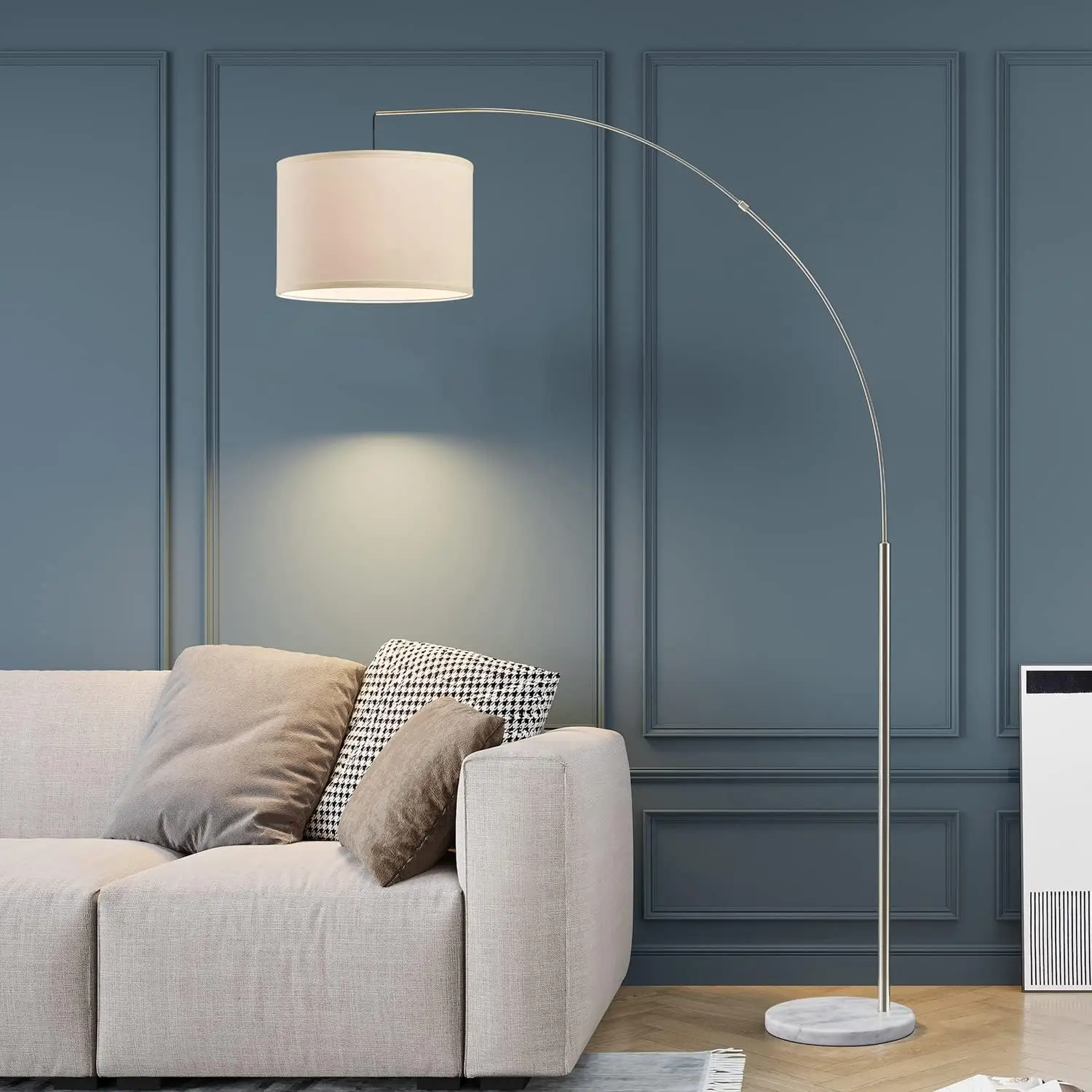 

Oneach Modern Arc Floor Lamp For Living Room Arching Hanging Lamp Shade Over The Couch For Reading Bedroom Office Brushed Steel