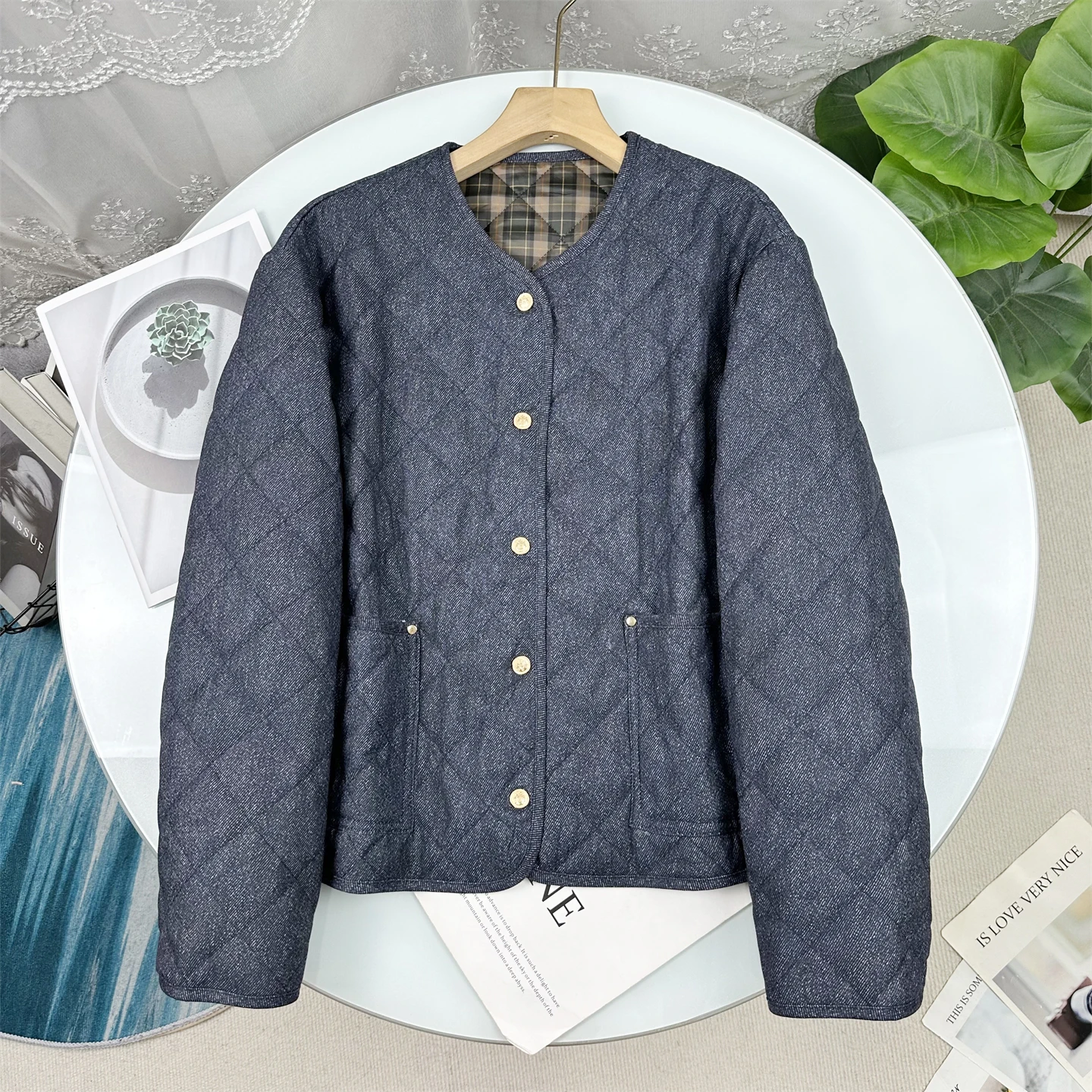 

Lightweight Quilted Cotton Jacket Women's Denim Style Cotton Coat Spring Autumn New Arrival Comfortable Loose Fit Long Sleeve