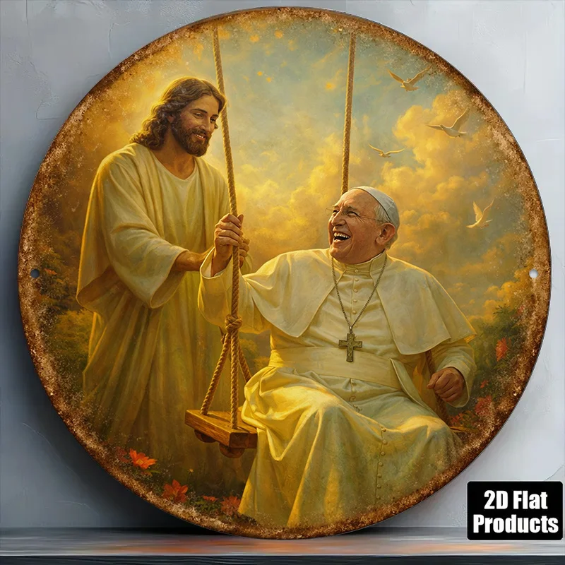 2D Retro Metal Sign Religious Aluminum Round Plaque Vintage Wall Art Decor for Living Room Office Gift