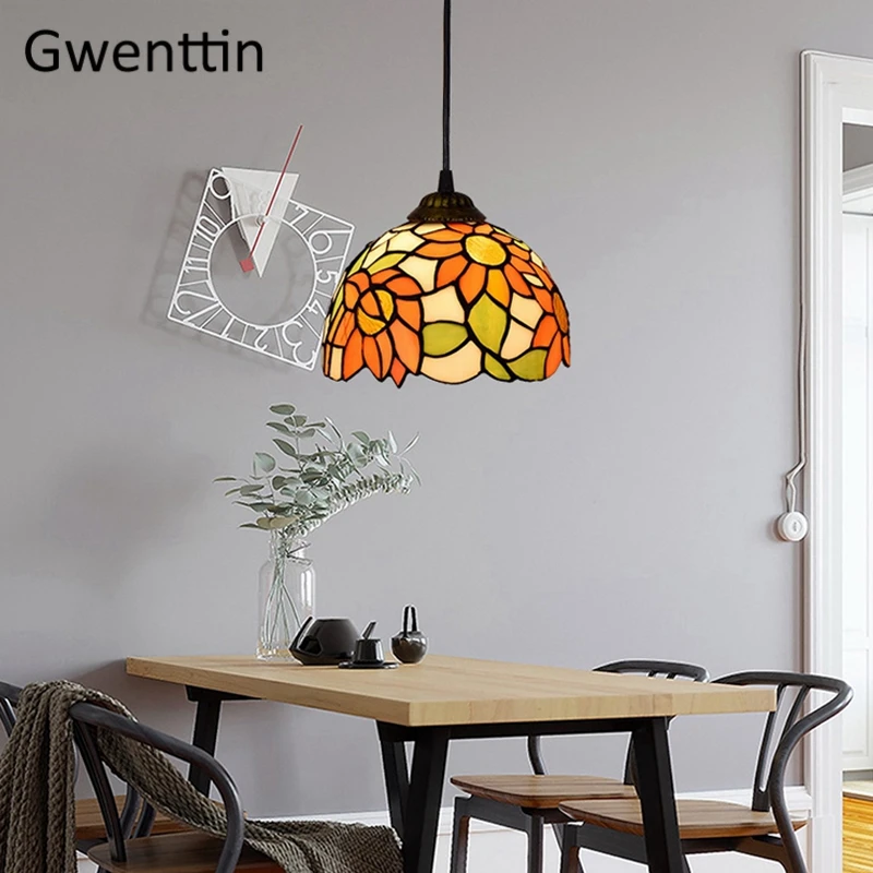 Sunflower Pendant Light Tiffany Stained Glass Hanging Lamp Dining Room Kitchen Lighting Fixture Modern Home Decor Loft Luminaire