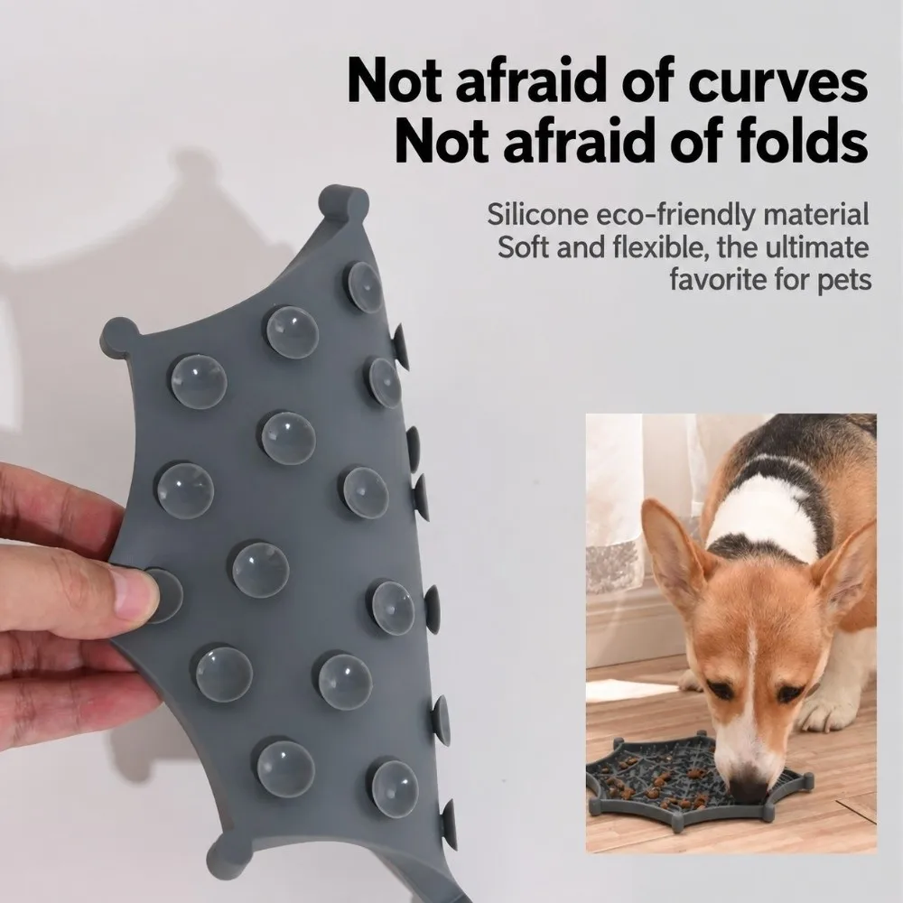 Silicone Pet Licking Mat Spider Web Shape Slow Feeding Design Dog Licking Pad Distraction Suction Cup Base Cat Licking Plate