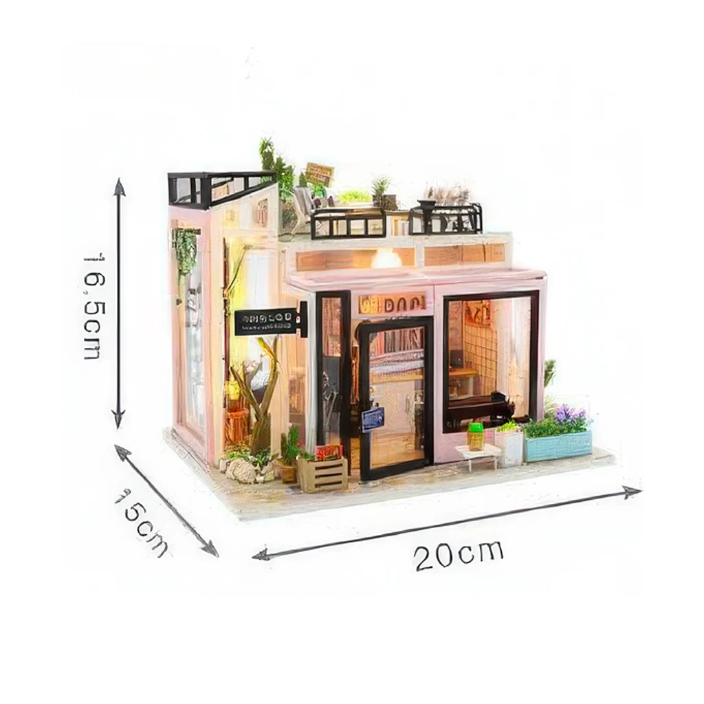 مجموعة أدوات بيت الدمى الخشبية ثلاثية الأبعاد من OUZEY - استوديو "استوديو الضوء المتغير" مع الأثاث ومنزل مصغر LED قابل للبرمجة وهدية العطلات