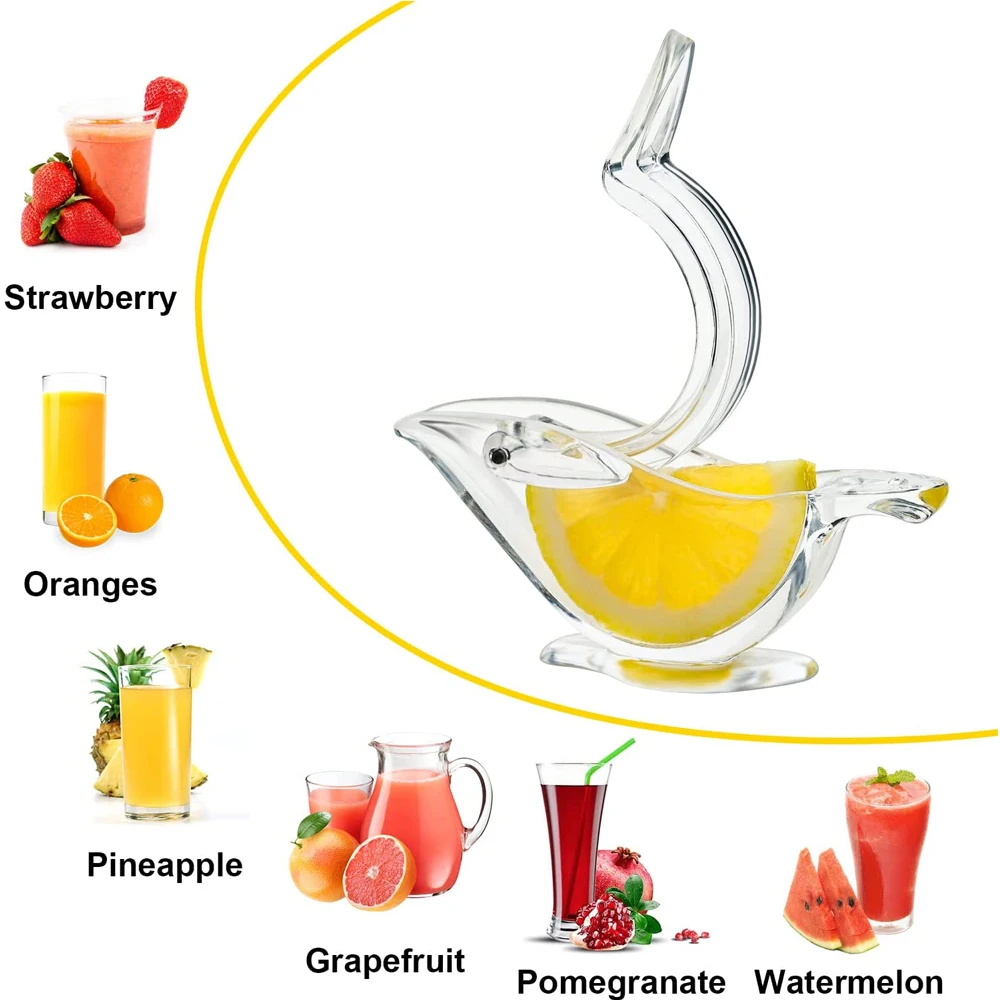 LMETJMA Manual Lemon Juicer Acrylic Manual Lemon Squeer Portable Bird Shape Orange Lemon Pomegranate Hand Juicer KC-0001