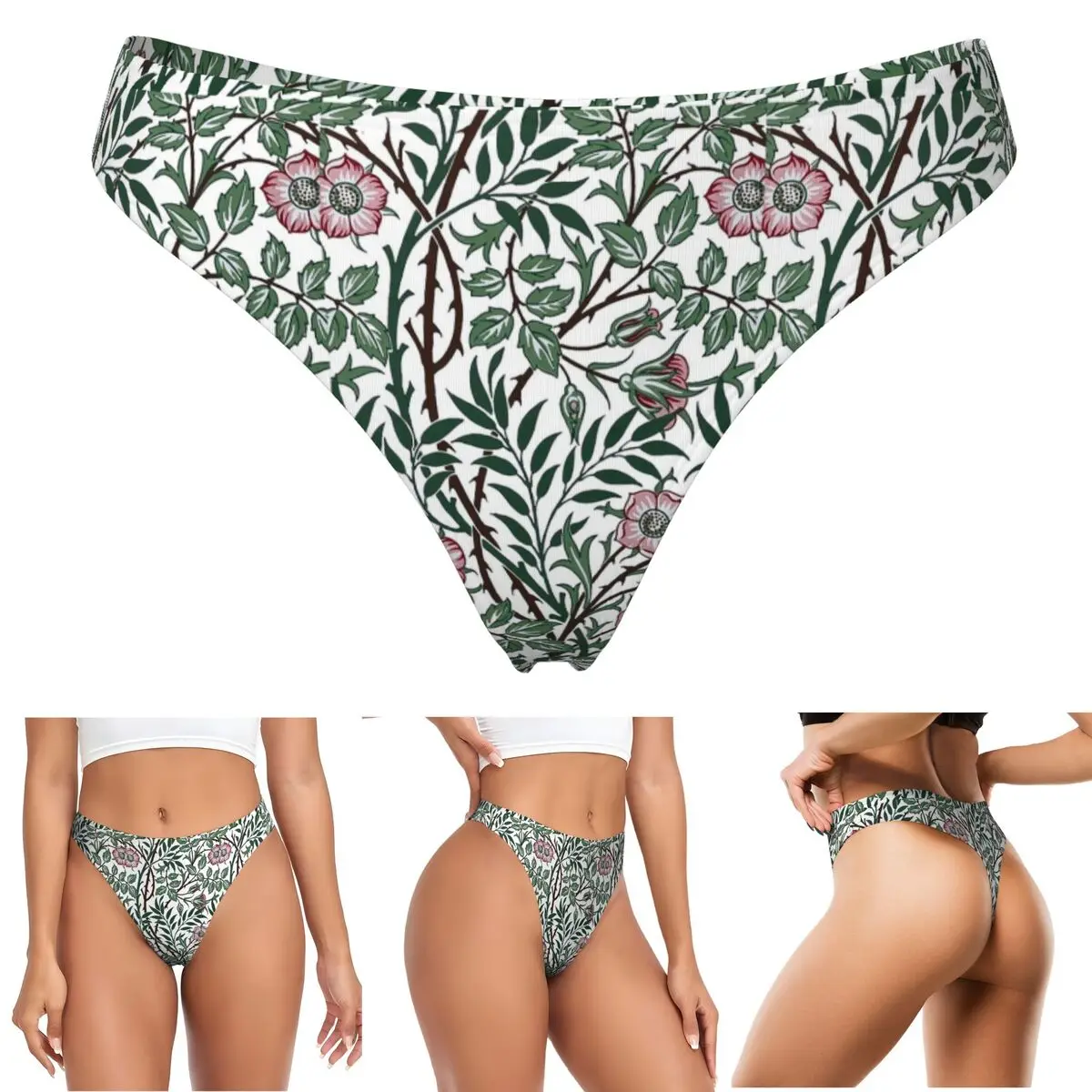 calcinhas-g-string-personalizadas-william-morris-bullerswood-respiraveis-confortaveis-e-elasticas-para-mulheres
