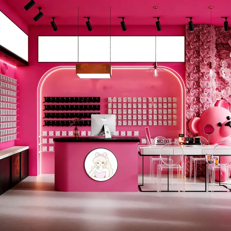 

custom.Sweet-Edgy Girls' Trendy Accessories Shop: Open Order Bar, Multi-Layer Display, Makeup Try-On Counter & Recessed Track Li