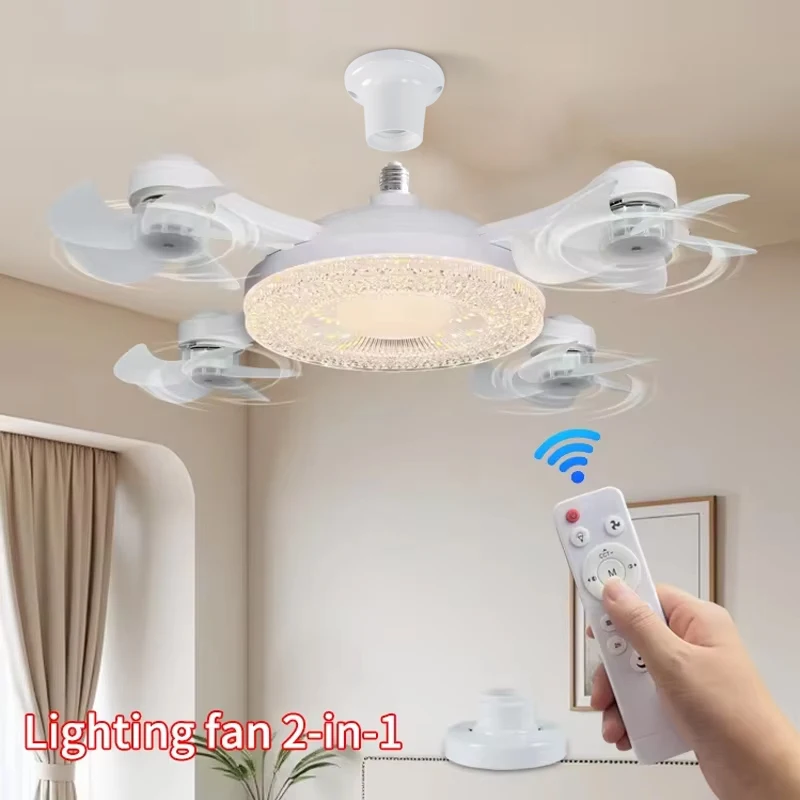 Ventilador de Techo LED 2 en 1 con Dron Suspendido, con Control Remoto y Regulación de Intensidad 50-60w, Ventilador Grande Silencioso de 3 Velocidades, Apto para Salas de Estar