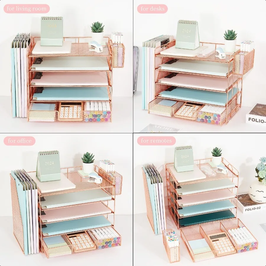 Youbetia 5-уровневый бумажный лоток для писем, органайзер с сетчатым держателем для файлов, настольные аксессуары, настольные органайзеры для рабочего пространства с выдвижным ящиком и пе