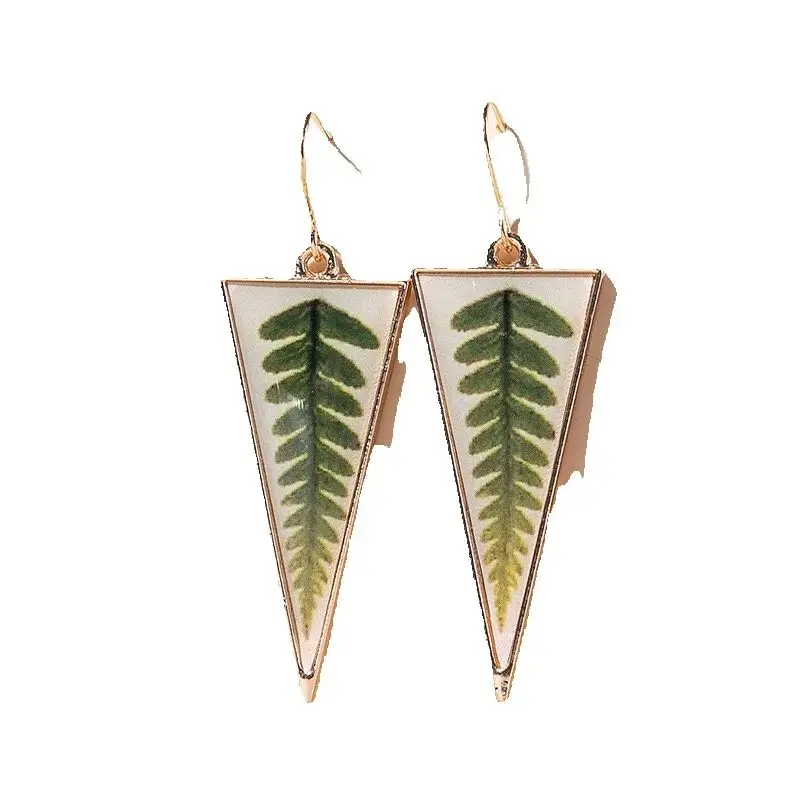 Wholesale Wanderlust Fern Earrings Triangular Epoxy Artificial Leaves Plant Lover Natural Flower Forest Fern Earring