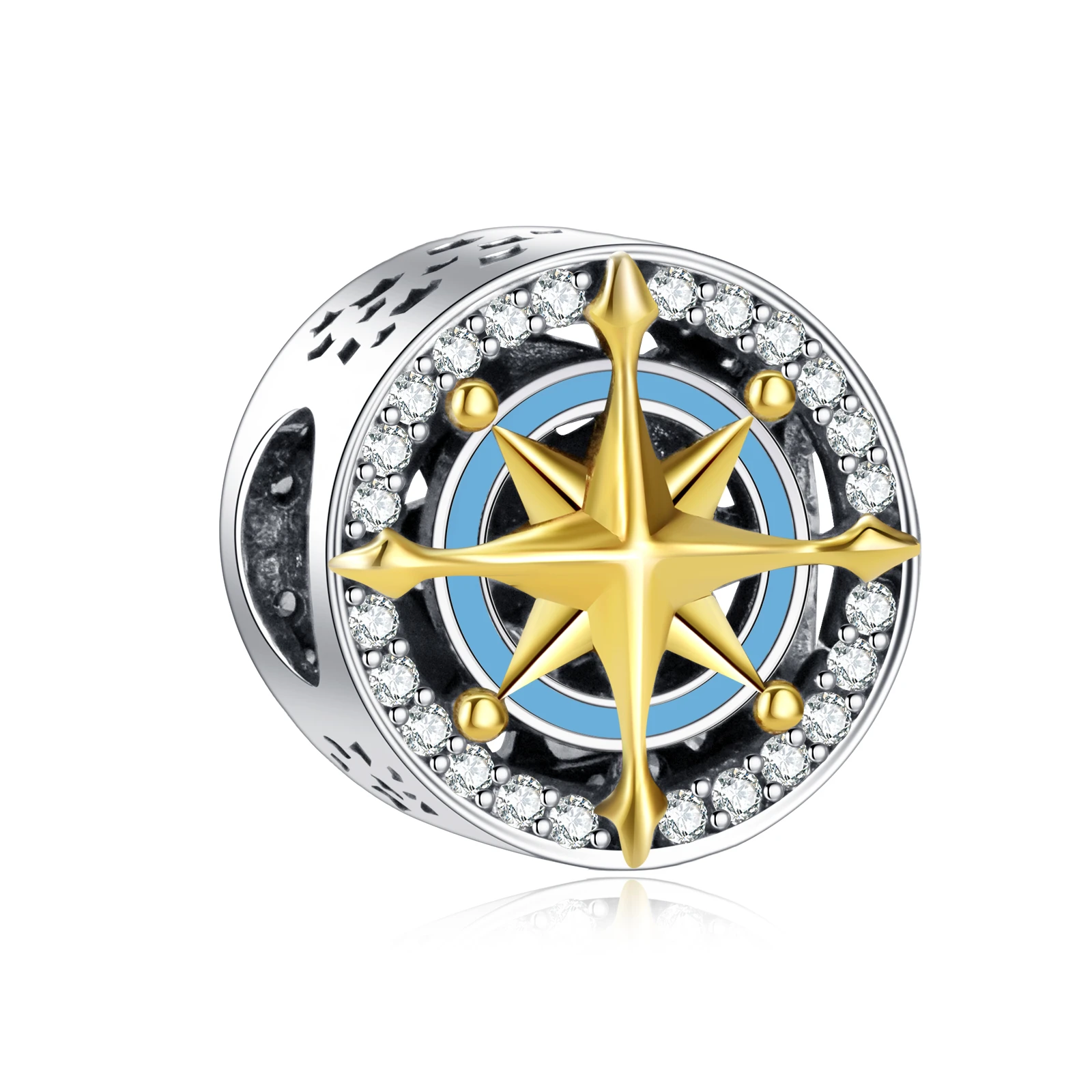 

PANQDIY925 Sterling Silver Charm Beads Mariner's Compass Exquisite Enamel and Inlay Craftsmanship Diy Jewelry for Bracelets Bead