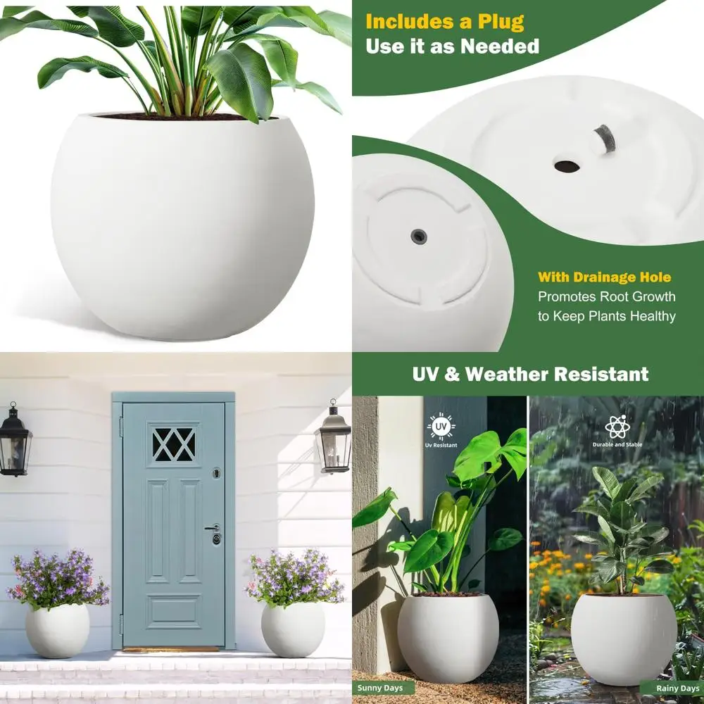 

Large 17.7-inch Round Planter with Drainage for Outdoor and Indoor Gardening, Sphere Pot with Rubber Plug for Garden Flowers and