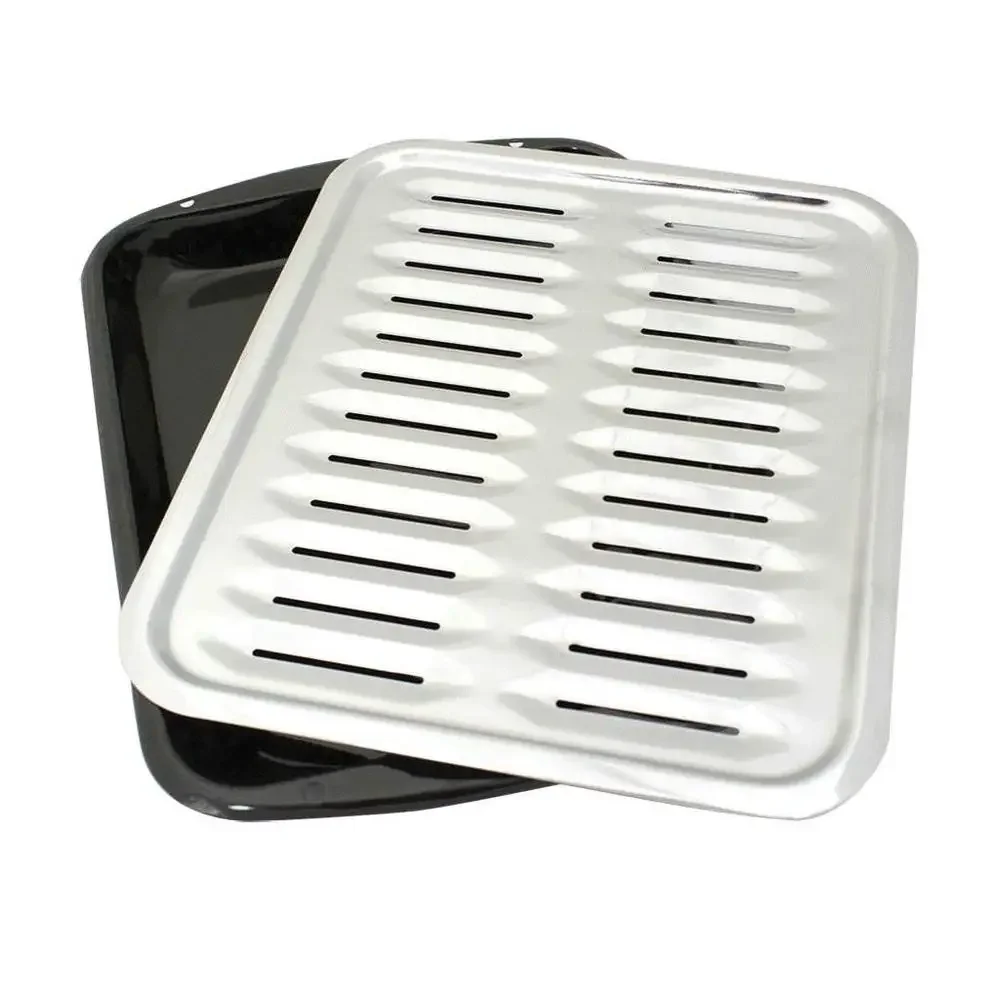 Broiler Pan Grill Top Roasting Baking Dish Porcelain Coated Safe Outdoor Use Durable Build Easy to Clean Stainless Steel