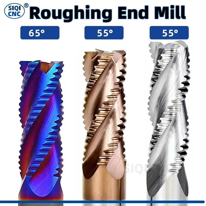 SIQICNC Roughing End Mill Solid Carbide 3 Flutes 4 Teeth for Steel Iron Aluminum MDF Fiberglass Acrylic Wood Copper Plastic