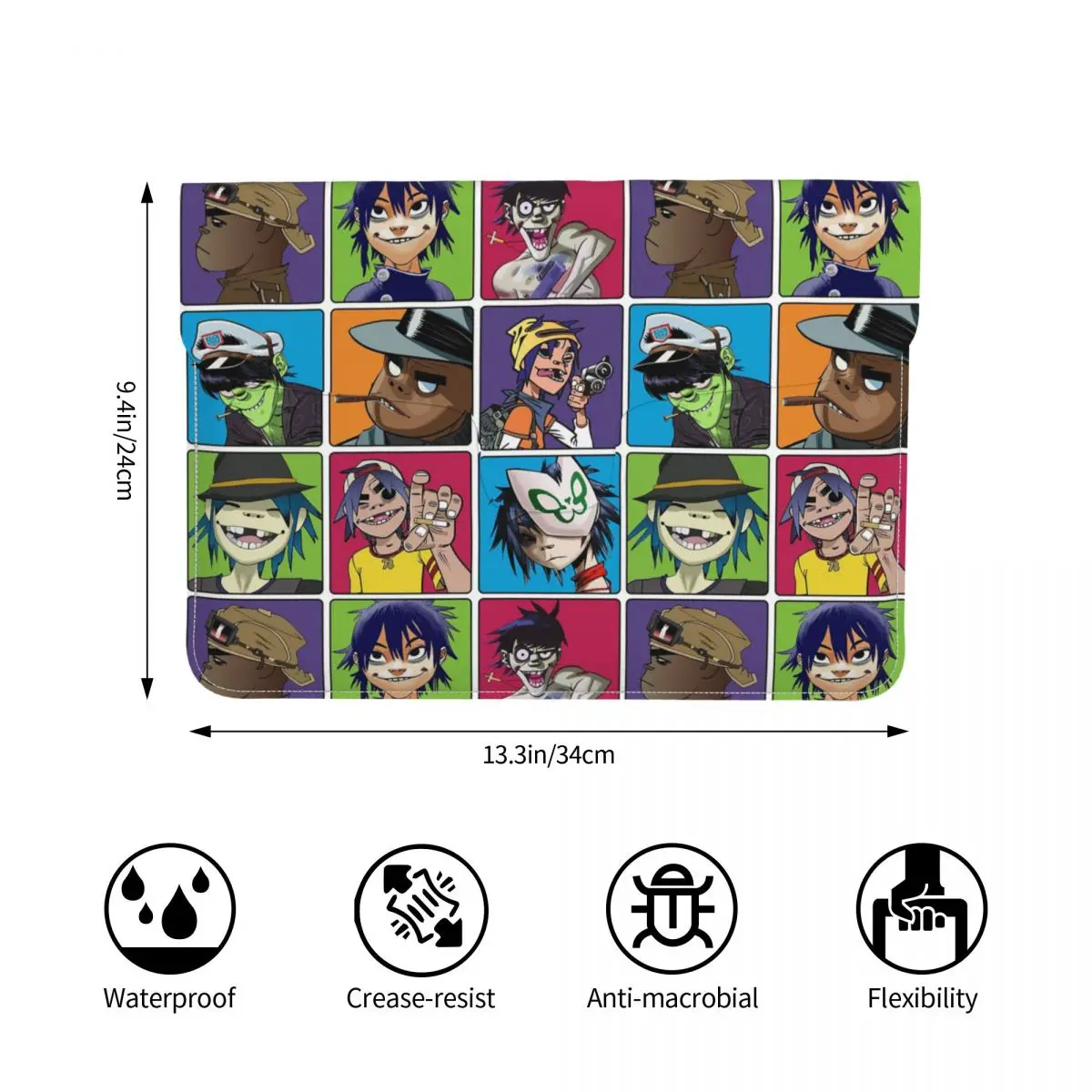 Music Band Gorillaz PU Leather Horizontal Laptop Sleeve Shockproof Soft Lining Notebook Case 13 Inch