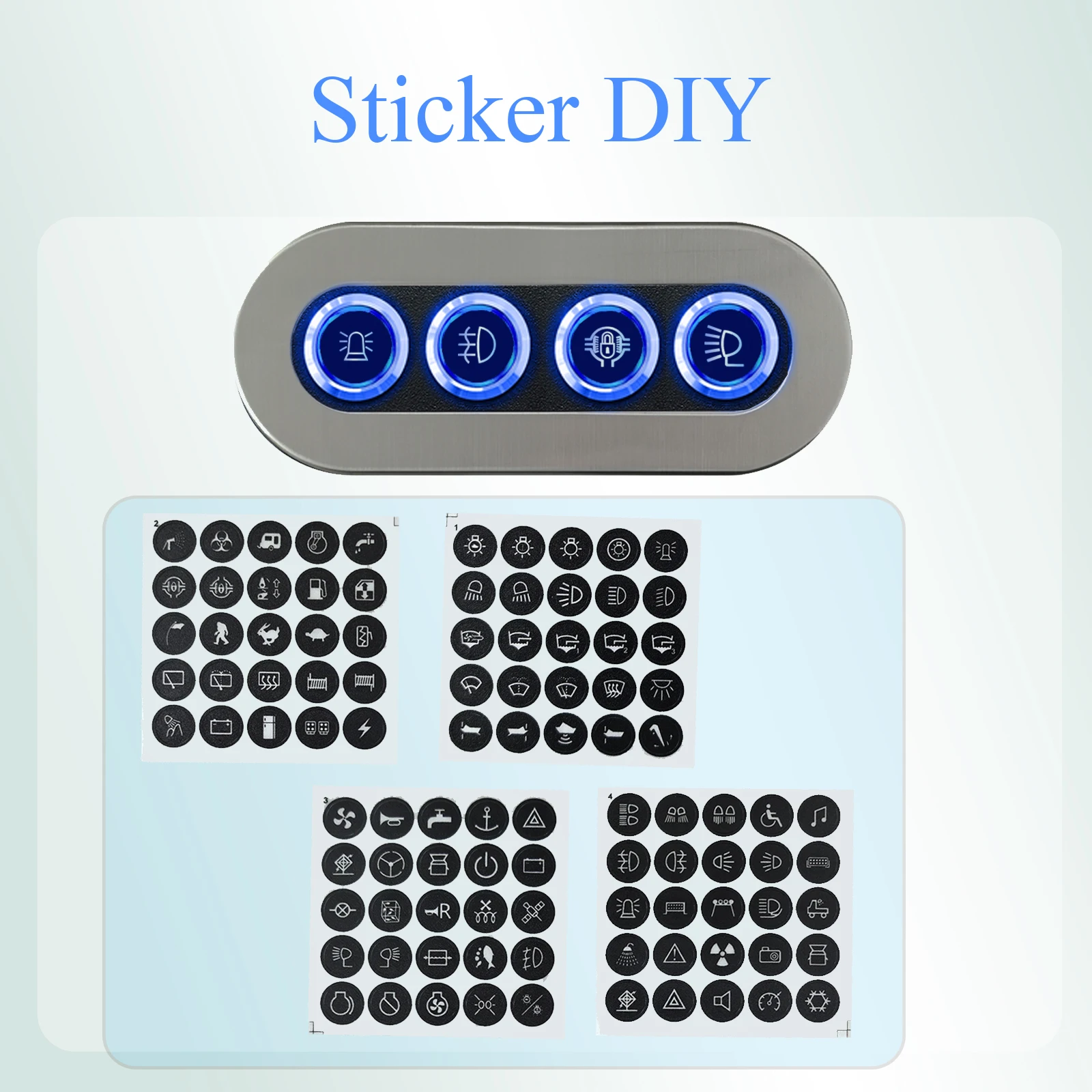 4 عصابة الفولاذ المقاوم للصدأ دفع مفاتيح لوحة الأزرق LED 12 فولت تيار مستمر ON OFF مفتاح بـزر دفع فيوز حامل ل مركبة بحرية سيارة RV شاحنة فان #3