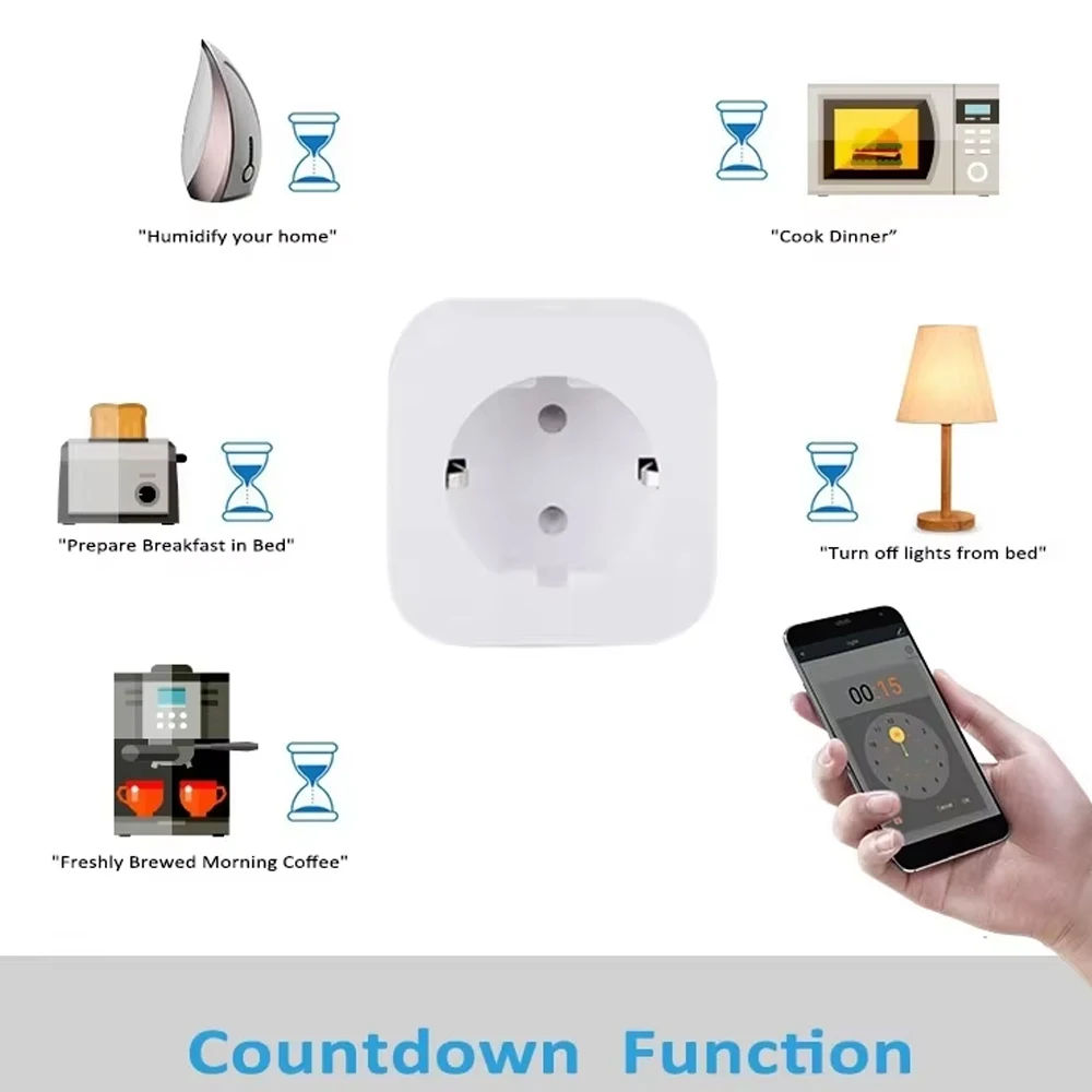 Tuya Wifi Smart Socket EU16A/20A Smart Plug con monitoraggio dell'alimentazione Smart Life APP Supporto telecomando Assistente Google Alex