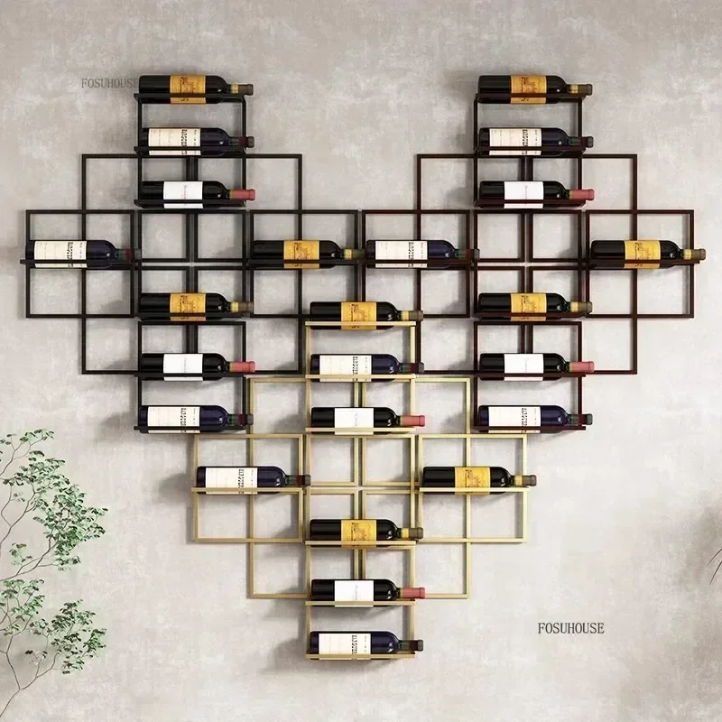 Light Red Wine Cabinet Display Cabinet Bar Furniture Designer Decor Showcase European Metal Wall Wine Rack Drink Shelf b