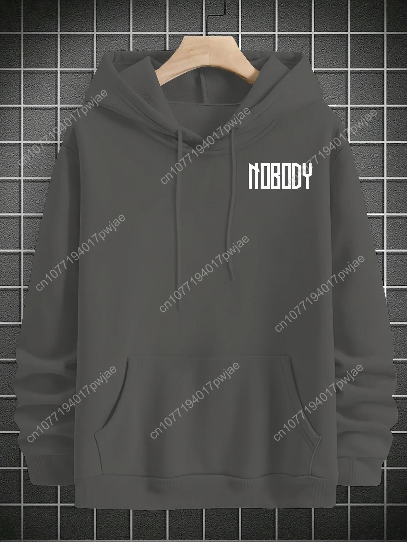 Lässiger Herren-Kapuzenpullover mit Grafikdruck – TRUST NOBODY Text- und Sturmhauben-Design, locker sitzender Pullover, maschinenwaschbarer Frühlings-/Herbststil