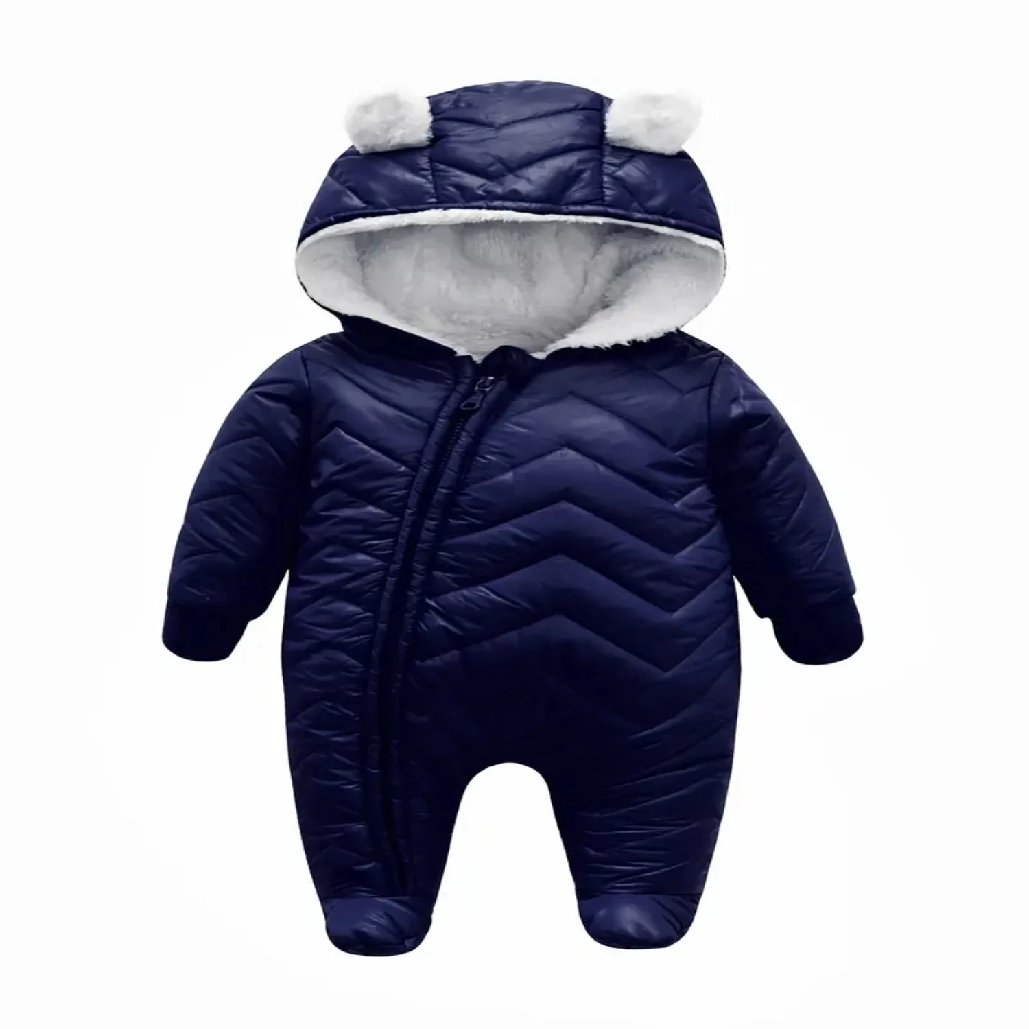 

Toddler Boys Winter Hooded Snowsuit Romper - Cozy Plush Jumpsuit with Gloves