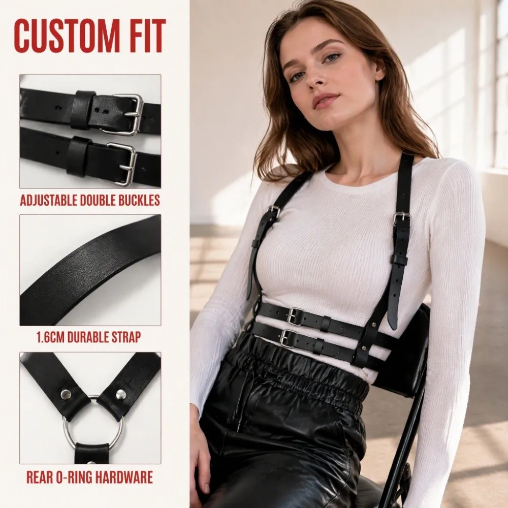 Punk Women's Waist Chain Multi-layer Shaping Chest Harness Waist Belt Strap Buckle PU Leather Body Bondage Waist Strap