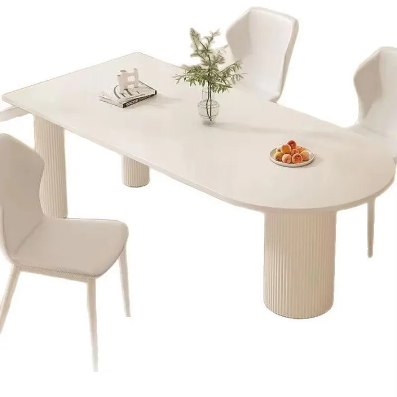 Modern leather fully supported dining table with cream and white finishes, suitable for villa use