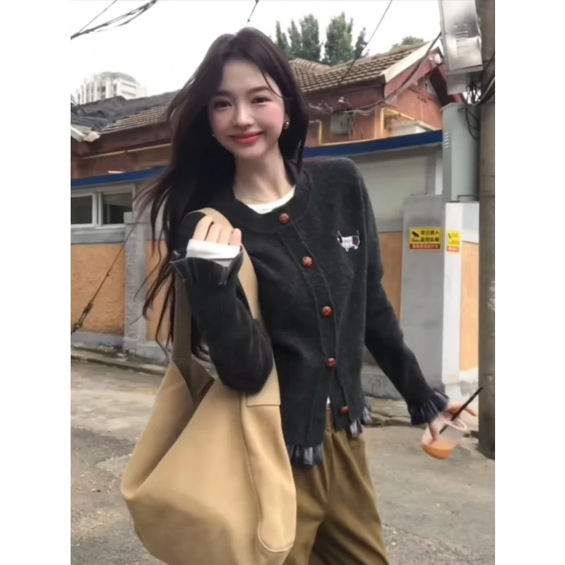 동관 달리앙 니트 스웨터 보풀 방지 프리미엄 품질 오픈 가디건 롱 스웨터 라운드 넥 레귤러 핏 가을 겨울용...