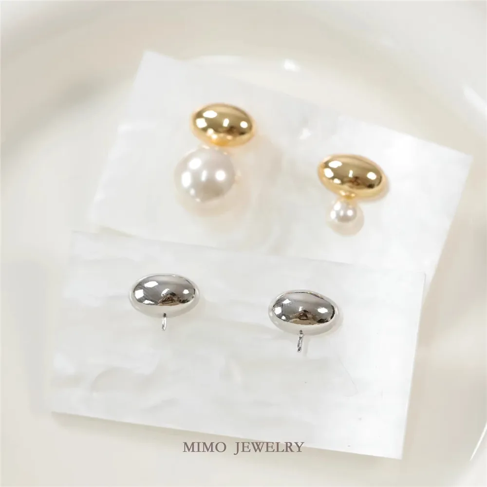 

Copper Plated Real Gold Oval Solid Bean Empty Holder Stud Earrings DIY Handmade Charm Accessories E057