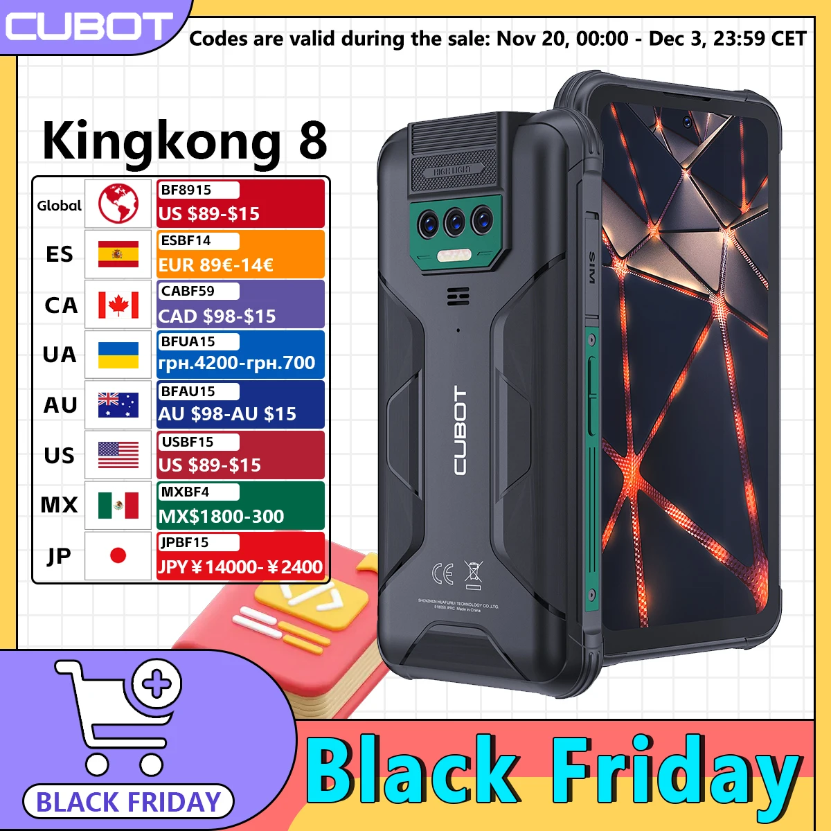 【Brand+】Cubot KingKong 8, Waterproof Rugged Smartphone, 12GB RAM(6GB+6GB), 256GB ROM, 10600mAh, NFC, Octa-core, 4G Phone, OTG