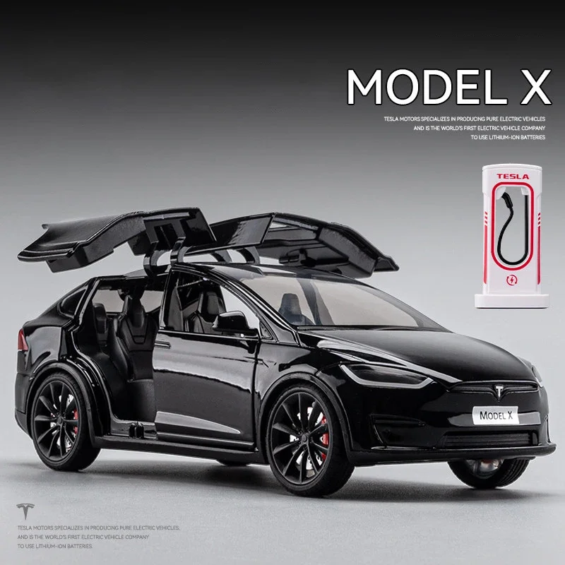 1:24 Tesla Model X  Tesla Model 3 Alloy Die Cast Toy Car Model Sound and Light Children\'s Toy Collectibles Birthday gift