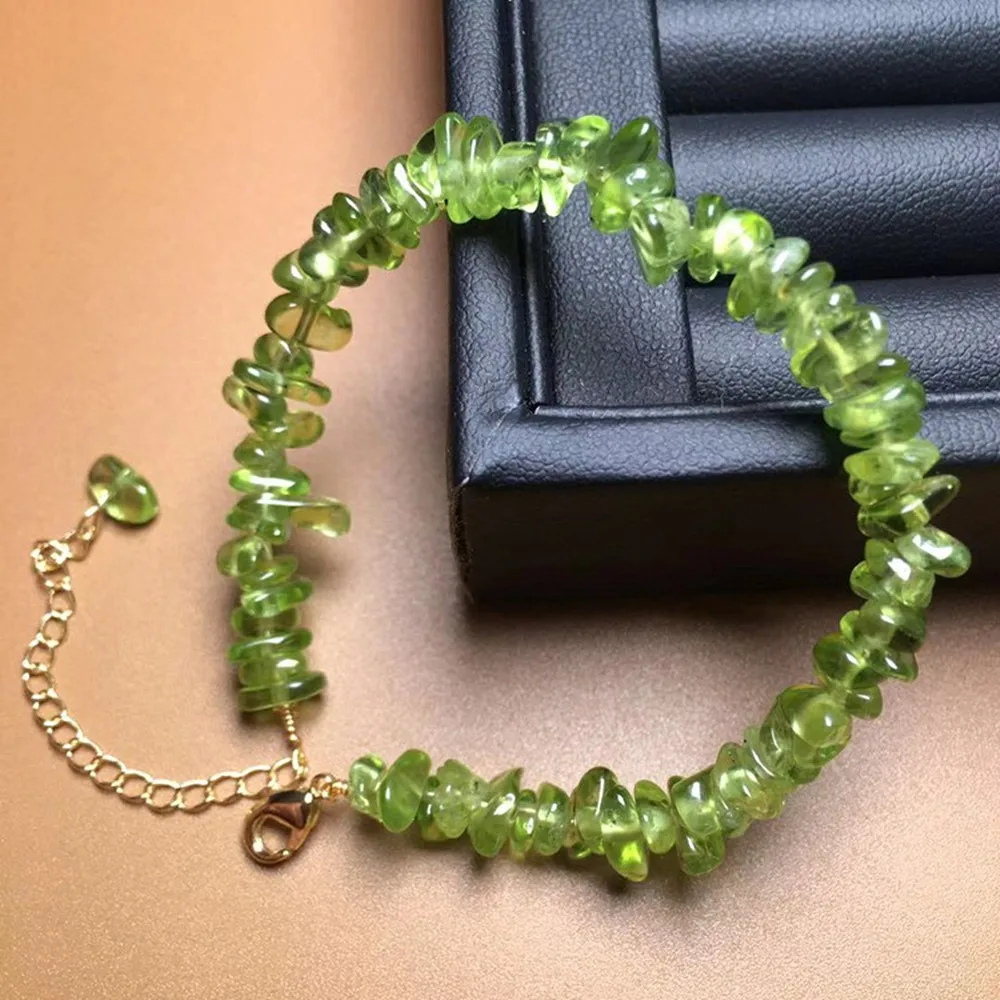 Natural Green Irregular Peridot Bead Bracelet for Women Handmade Adjustable Healing Yoga Charm Jewelry Gift Wholesale