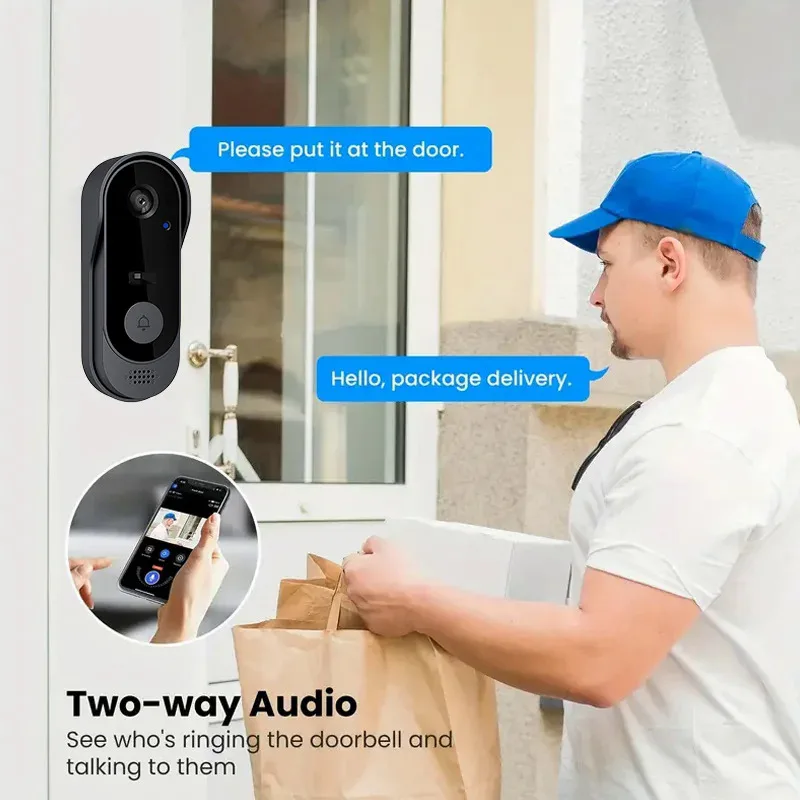 Tuya-Campainha Home Inteligente Sem Fio com Câmera, Câmera Do Telefone Ao Ar Livre HD, Video Intercom De Segurança, Visão Noturna, Pacote Wi-Fi