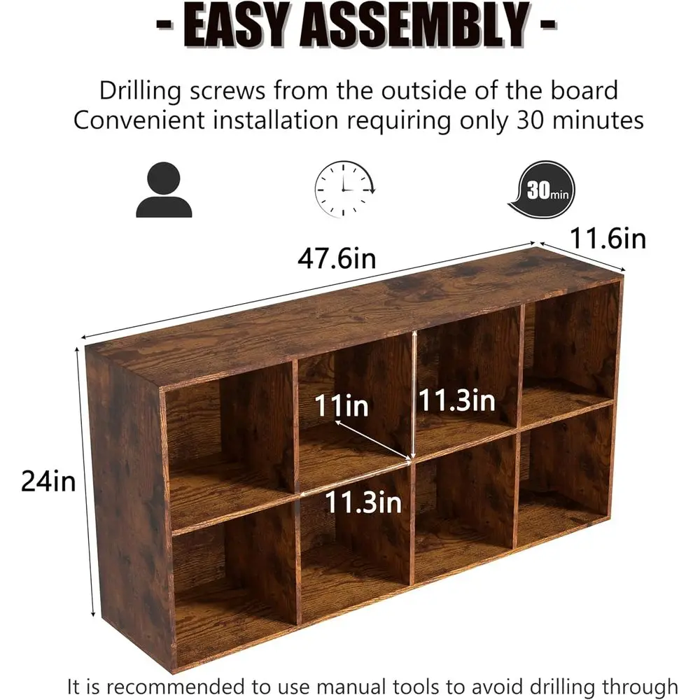 백색 목재 8칸 정리함, 밀폐형 뒷면, 거실 수납 솔루션