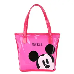 30x24x11cm Disney Mickey Solid Color Transparent Women's Bag Fashion Large Capacity Jelly Bag Cartoon Cute  Shopping Bucket Bag