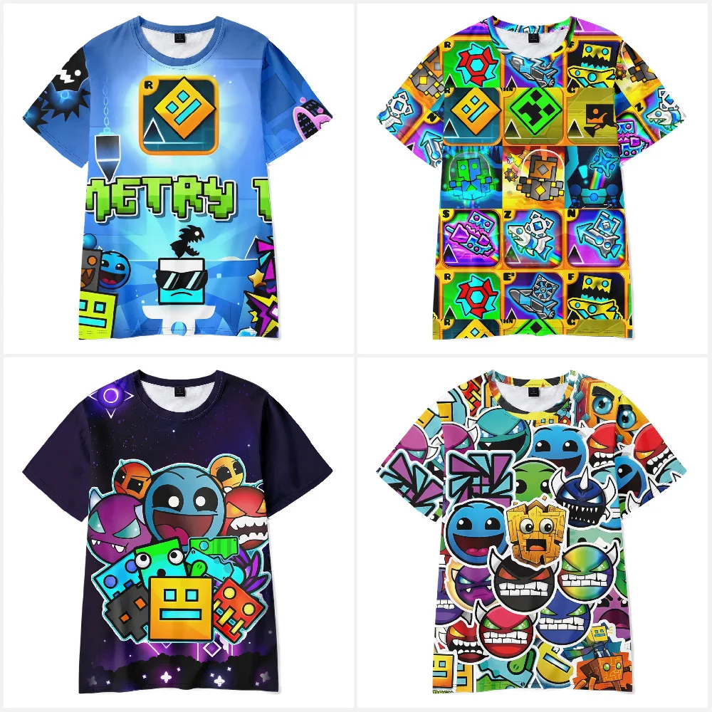 Geometry Dash ​Short Sleeved T-shirt Printed Adult Children's Clothing For Summer Breathable Student Tops Tees