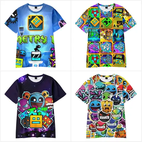 Geometry Dash ​Short Sleeved T-shirt Printed Adult Children's Clothing For Summer Breathable Student Tops Tees