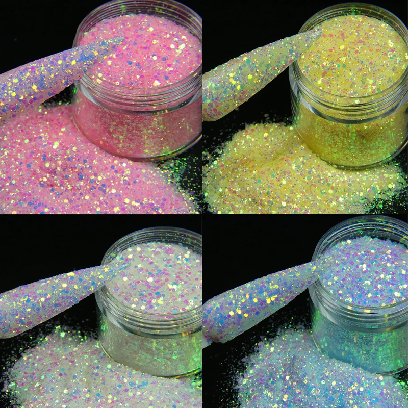 1Box Sparkly Iridescent Nail Glitter Flakes Holographic Pink/Yellow/Blue Nail Sequins Light Sensitive Mixed Nails Chunky Sequins